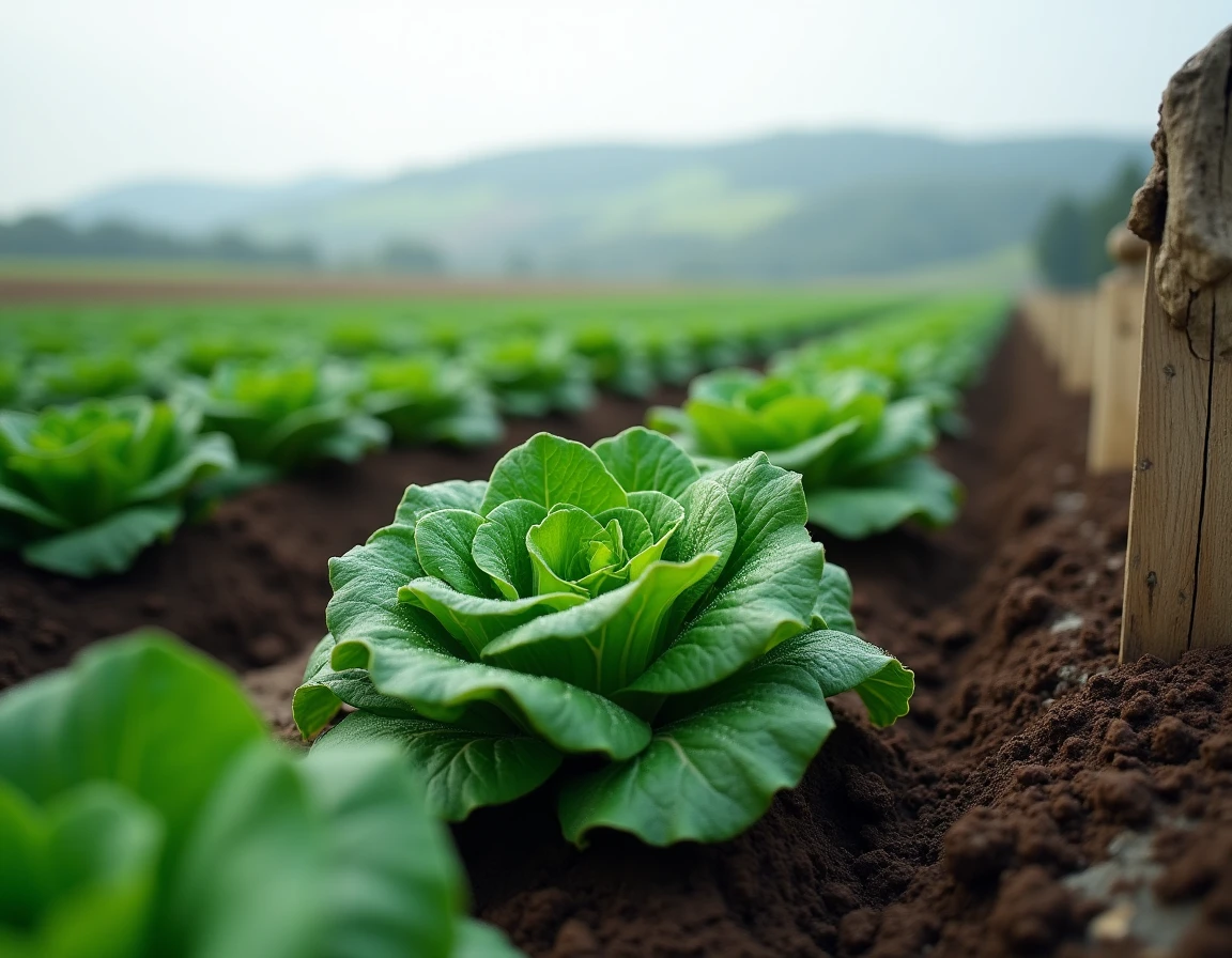 Rangées de légumes biologiques poussant dans un champ de ferme certifiée biologique avec panneau de certification