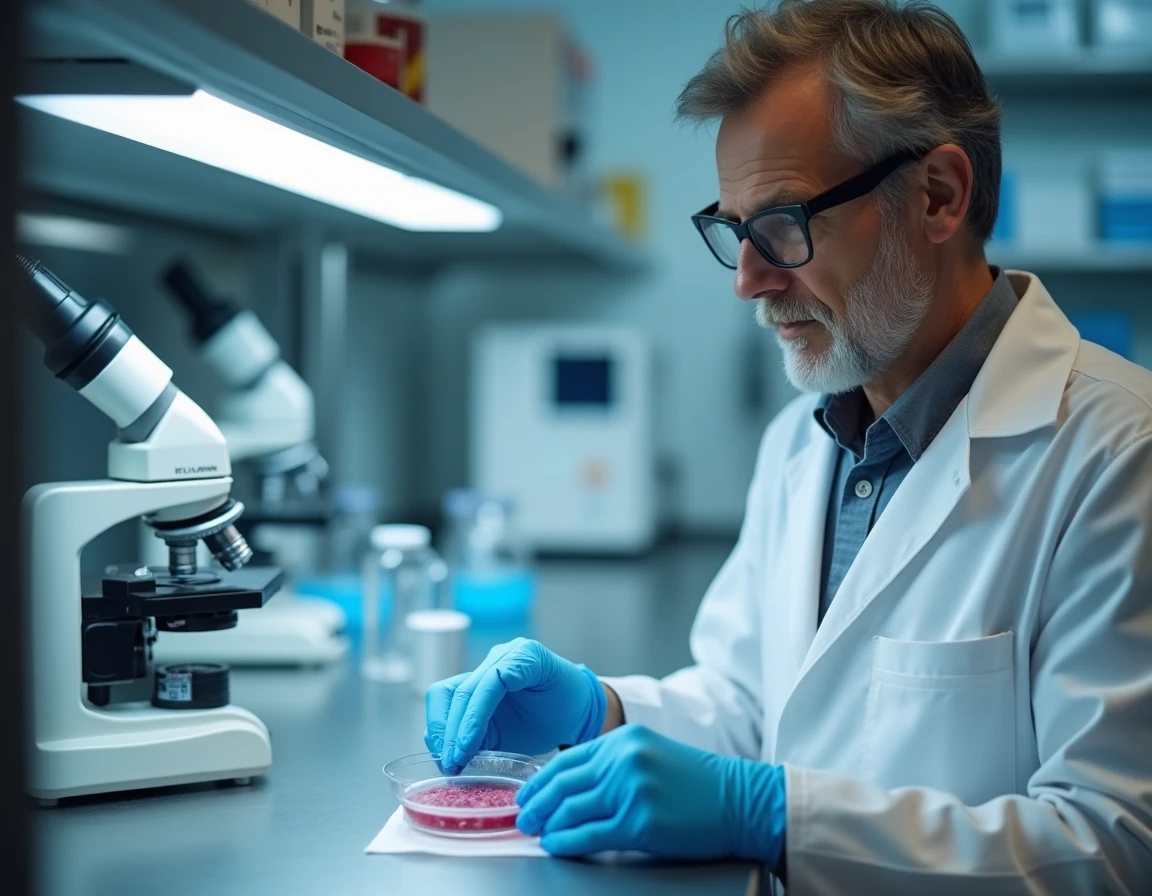 Chercheur médical analysant des cellules cancéreuses dans un laboratoire d'oncologie