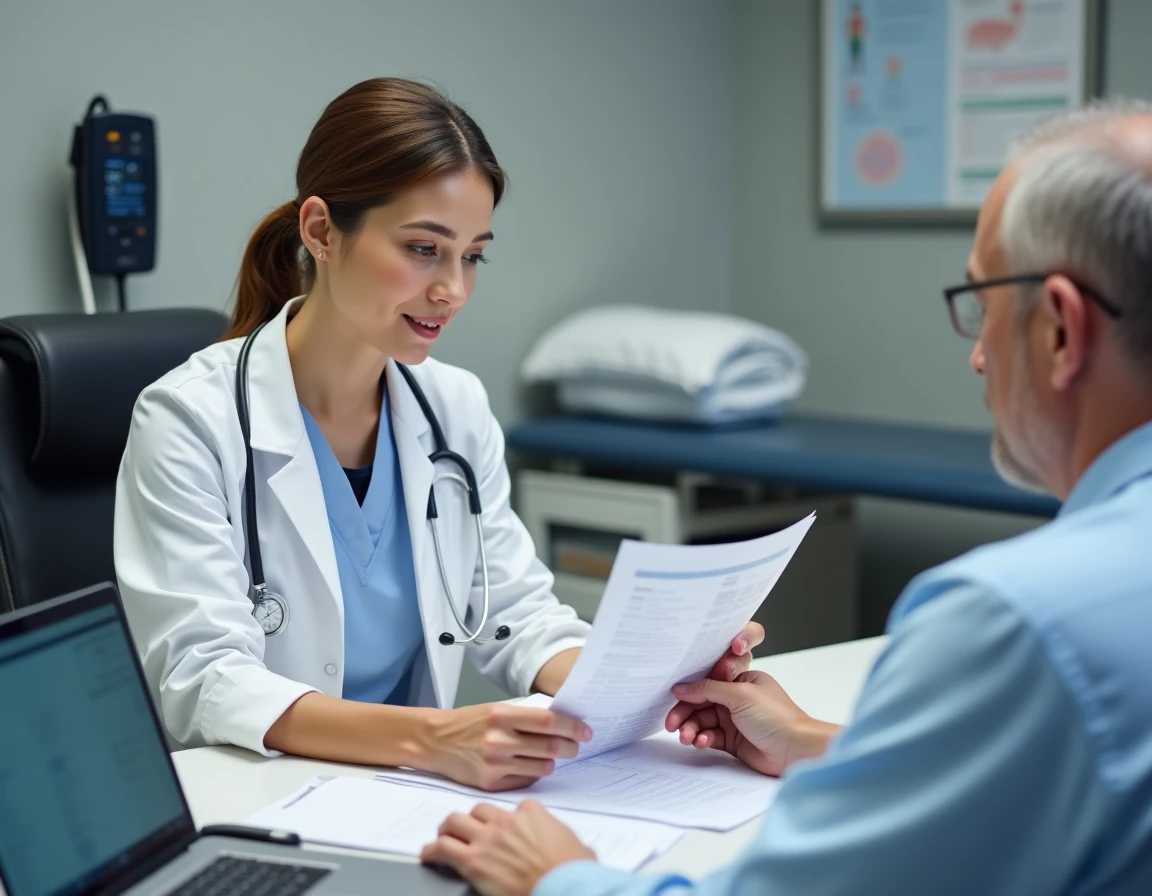 Médecin spécialiste endocrinologue consultant un patient âgé comme médecin référent
