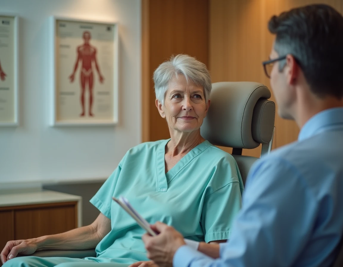 Patiente atteinte de cancer en consultation avec son médecin oncologue