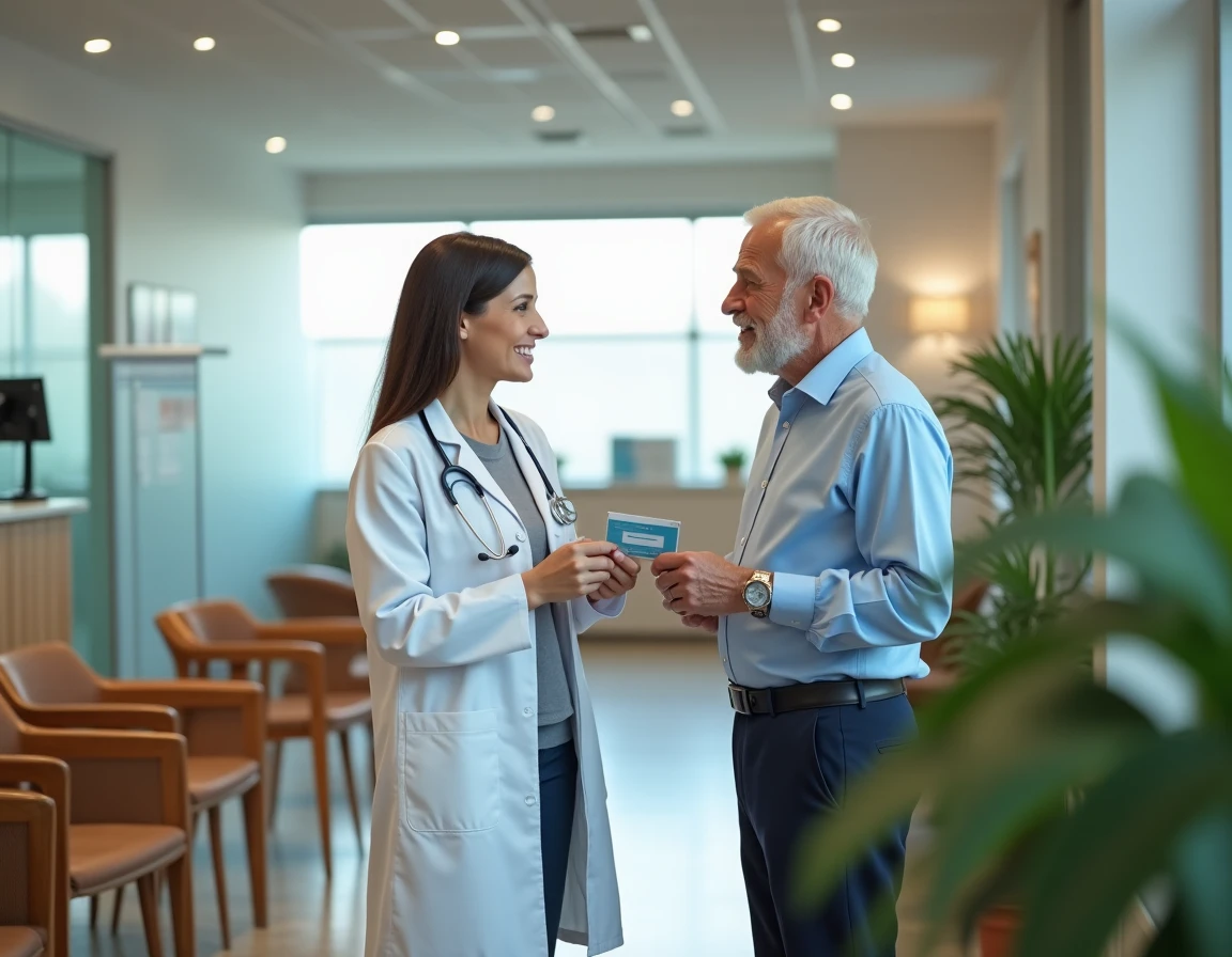 Médecin spécialiste accueillant un patient comme médecin traitant dans sa salle d'attente