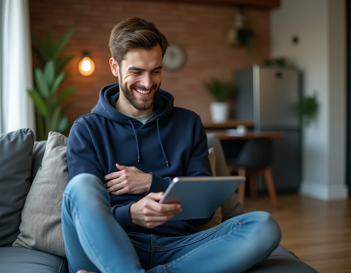 Jeune homme consultant les tarifs d'un médecin virtuel et payant en ligne sur tablette